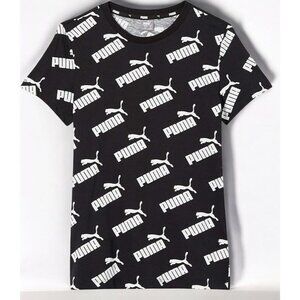 Puma Womens Black Amplified AOP Logo Crew Neck Short Sleeve T-Shirt NEW 3X